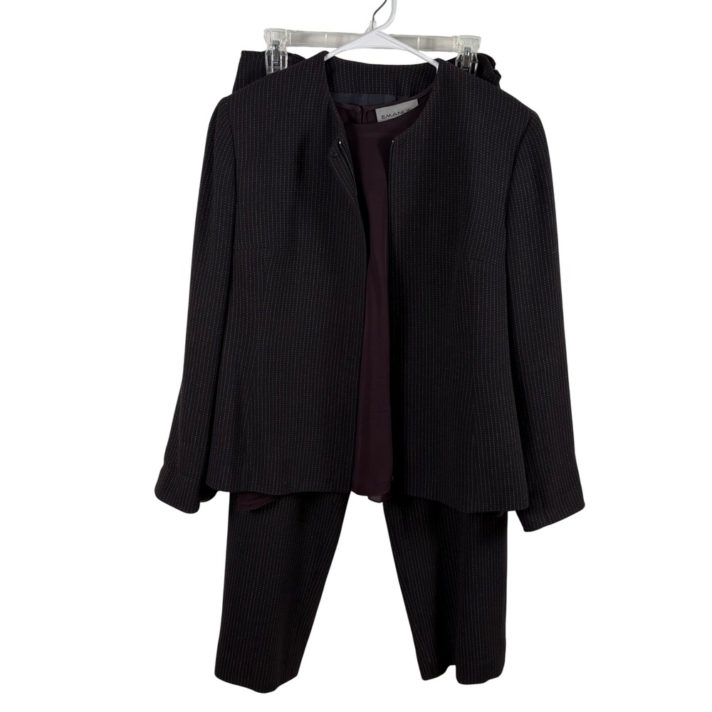 Vtg Emanuel Ungaro Pant Suit Women's 14P Purple Pinstripe Wool Silk 3pc Career